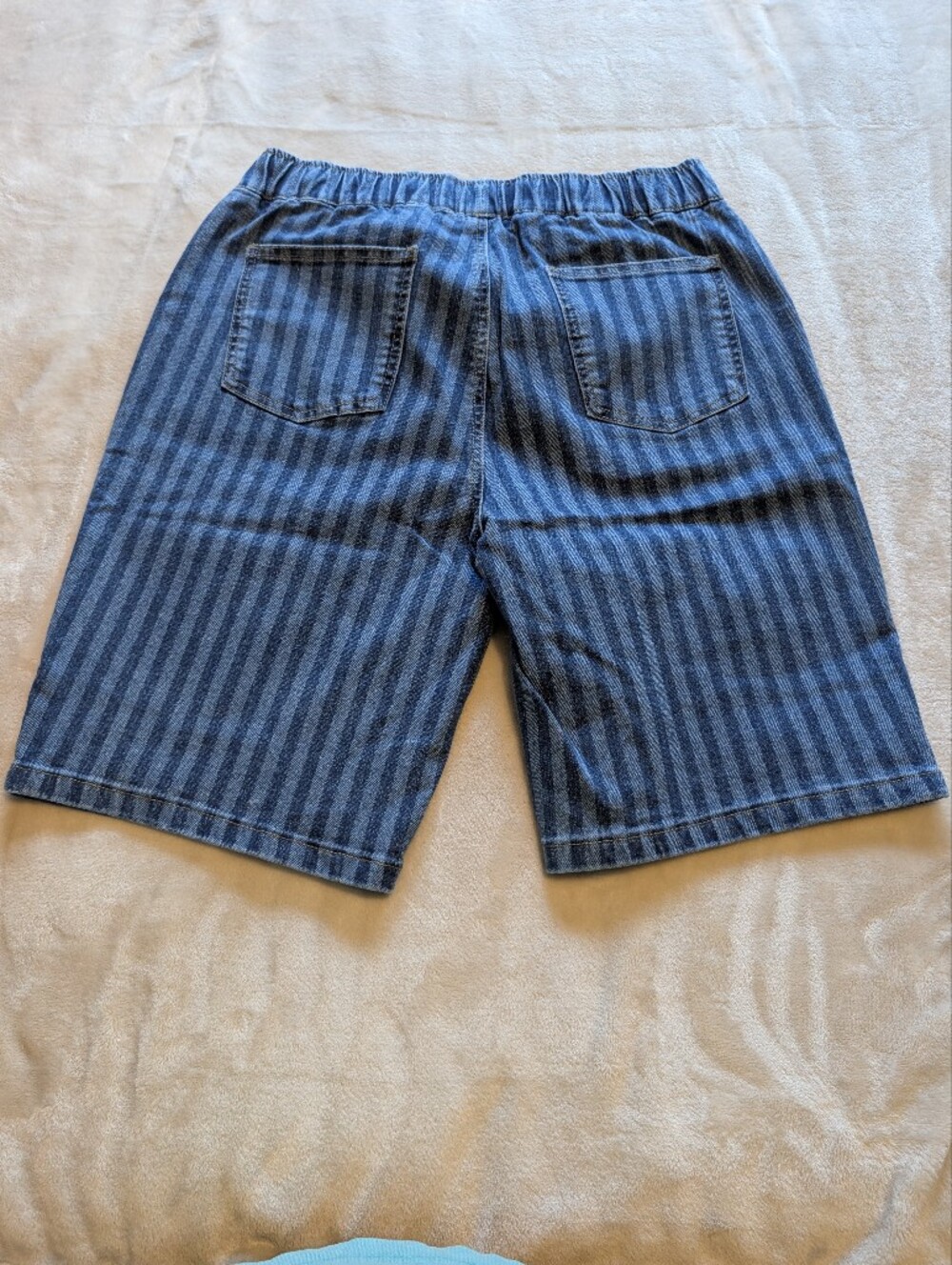 Flamingals Striped Drawstring Elastic High Rise Denim Bermuda Shorts NWT Large - Picture 8 of 12